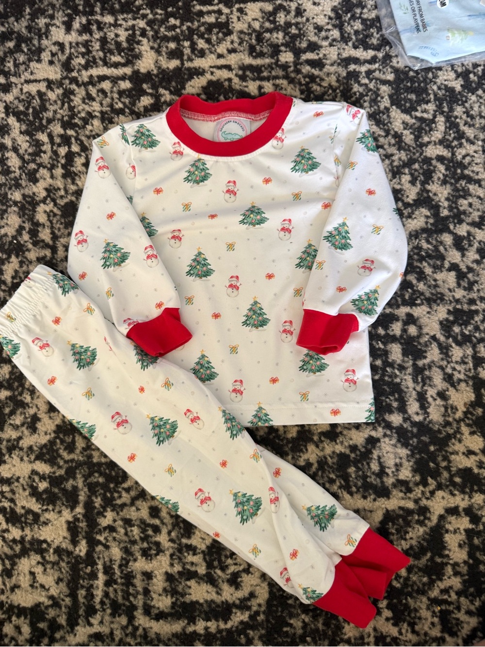 Smocked Company Kids Holiday Santa & Tree Pajama Set - White with Red Trim - Picture 2 of 2